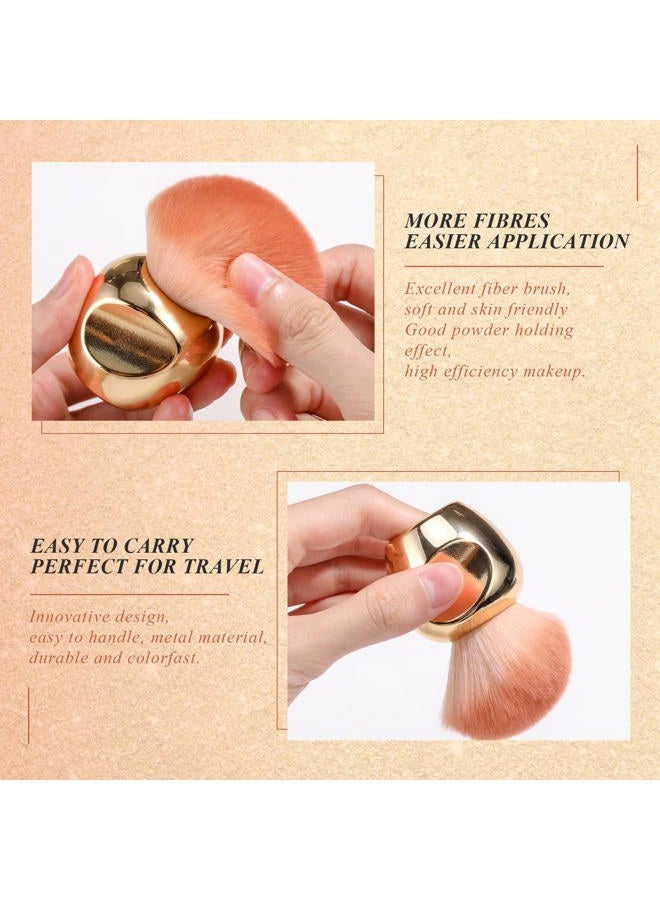Oneleaf Kabuki Makeup Brushes Premium Synthetic Flat Foundation Kabuki Makeup 2 Pcs Brush Set, Golden(Round） - Image 3