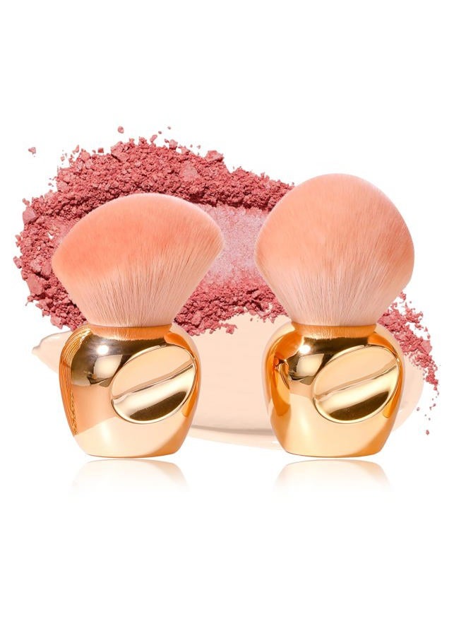 Oneleaf Kabuki Makeup Brushes Premium Synthetic Flat Foundation Kabuki Makeup 2 Pcs Brush Set, Golden(Round） - Image 1