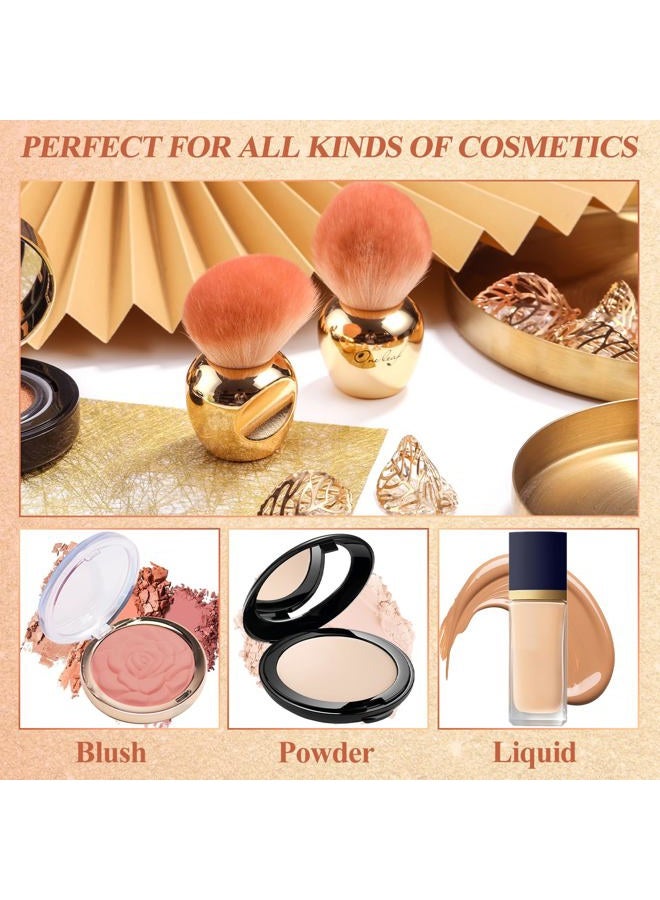 Oneleaf Kabuki Makeup Brushes Premium Synthetic Flat Foundation Kabuki Makeup 2 Pcs Brush Set, Golden(Round） - Image 2