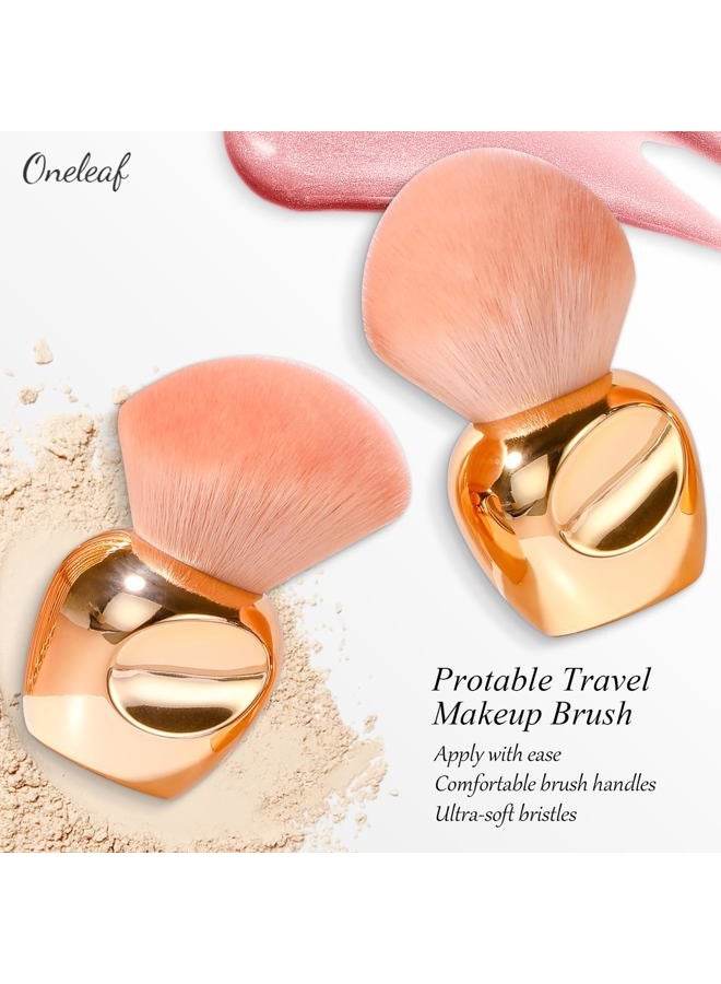 Oneleaf Kabuki Makeup Brushes Premium Synthetic Flat Foundation Kabuki Makeup 2 Pcs Brush Set, Golden(Round） - Image 4