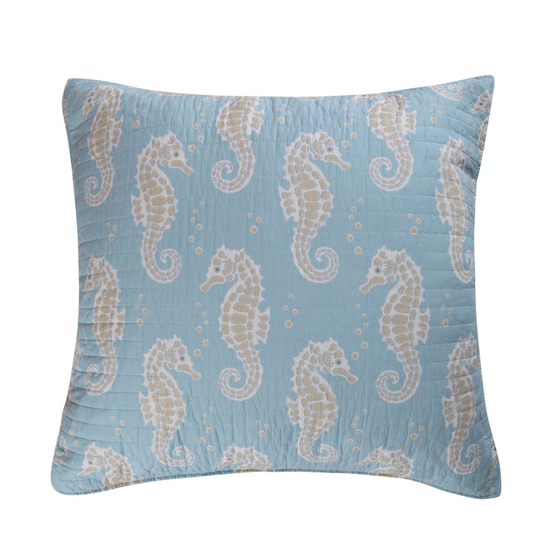 Levtex Home  Blue Maui  Euro Shams Set of Two  26x26in No Insert  Seahorse Pattern  Cotton Fabric