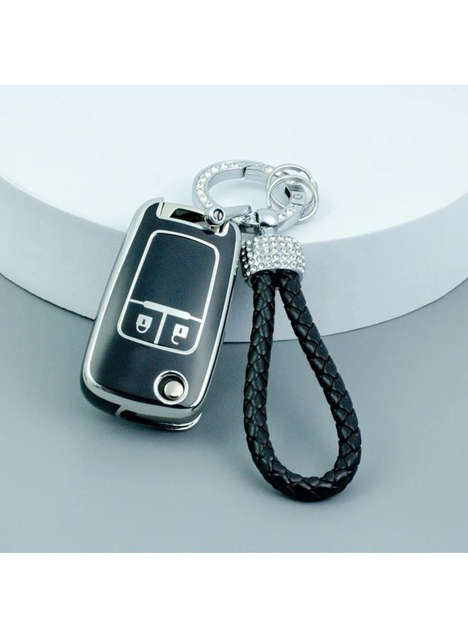 Black Silver 2 Button Soft TPU Key Fob Cover Protector with Keychain for Chevy Impala Cruze Malibu Sonic GMC Terrain Buick Regal Verano - Image 5