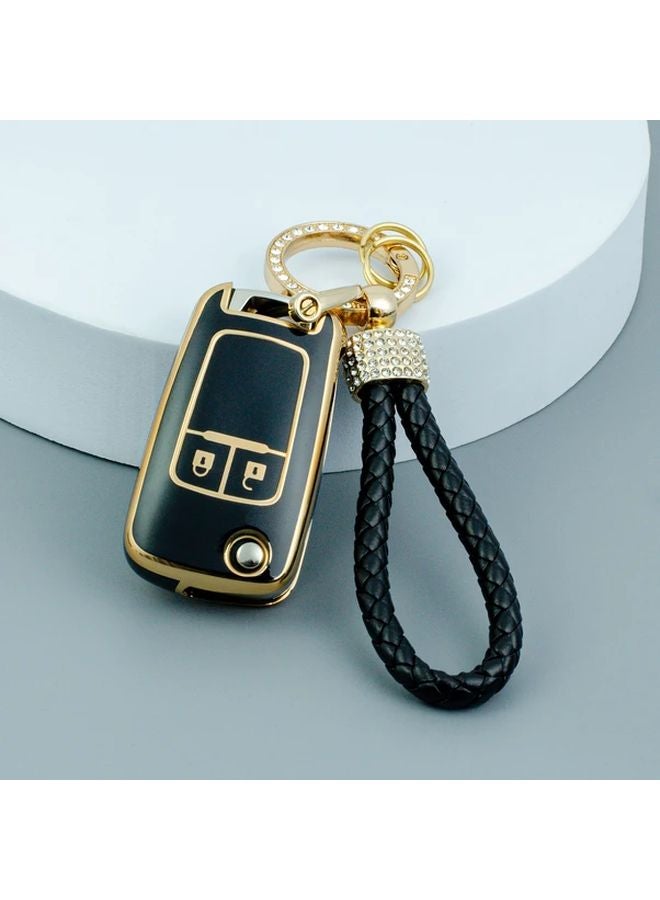 Black Silver 2 Button Soft TPU Key Fob Cover Protector with Keychain for Chevy Impala Cruze Malibu Sonic GMC Terrain Buick Regal Verano - Image 1