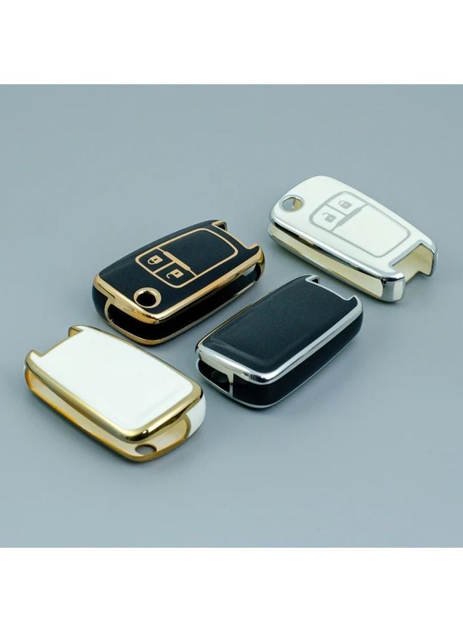 Black Silver 2 Button Soft TPU Key Fob Cover Protector with Keychain for Chevy Impala Cruze Malibu Sonic GMC Terrain Buick Regal Verano - Image 4