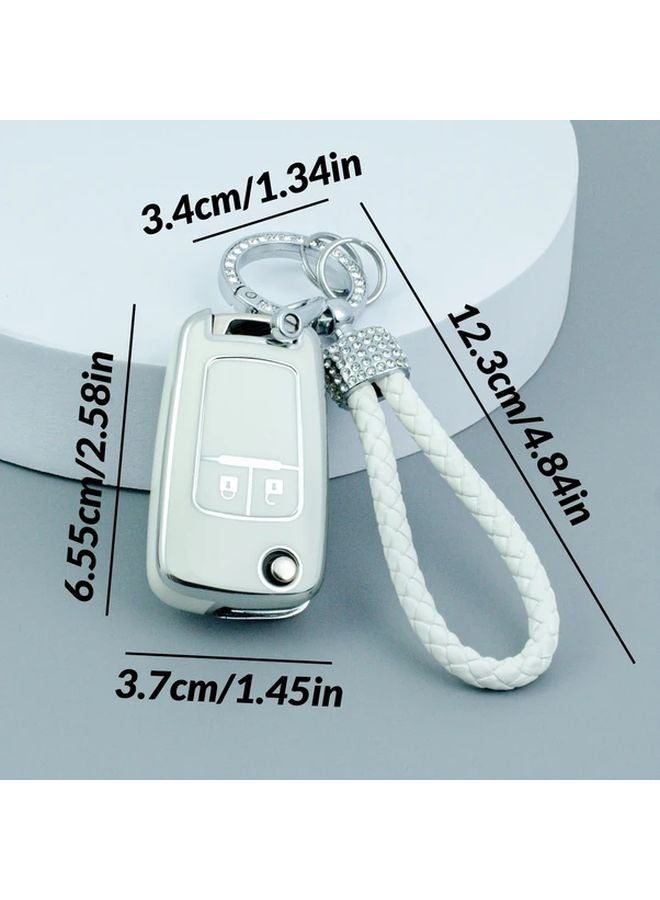 Black Silver 2 Button Soft TPU Key Fob Cover Protector with Keychain for Chevy Impala Cruze Malibu Sonic GMC Terrain Buick Regal Verano - Image 2