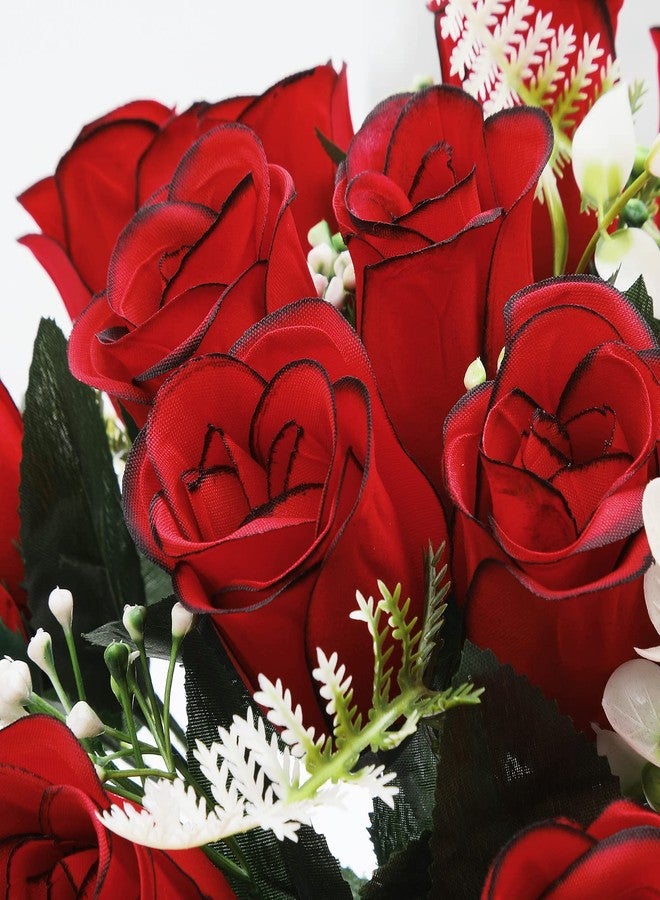 U'Artlines 2Pcs Artificial Cemetery Flowers for Grave Silk Memorial Red Rose Flowers Outdoor Grave Flowers for Grave Vase Cemetery Flower Arrangements (Not Included Vase) - Image 4