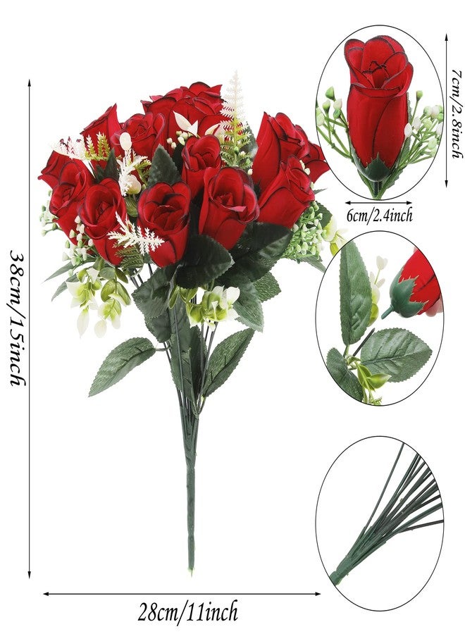 U'Artlines 2Pcs Artificial Cemetery Flowers for Grave Silk Memorial Red Rose Flowers Outdoor Grave Flowers for Grave Vase Cemetery Flower Arrangements (Not Included Vase) - Image 5