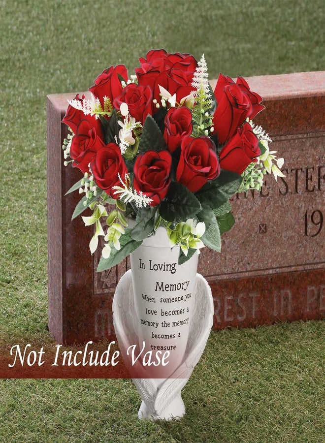 U'Artlines 2Pcs Artificial Cemetery Flowers for Grave Silk Memorial Red Rose Flowers Outdoor Grave Flowers for Grave Vase Cemetery Flower Arrangements (Not Included Vase) - Image 2