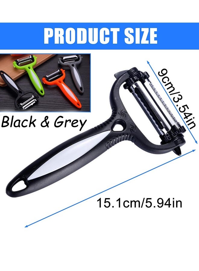 2 Pcs 3 in 1 Stainless Steel Vegetable Peeler Double Sided Blade Julienne Cutter and Fruit Slicer Multifunctions Potato Peeler for Home Kitchen Restaurant Picnic Family Cooking Prep,Black and Grey - Image 2
