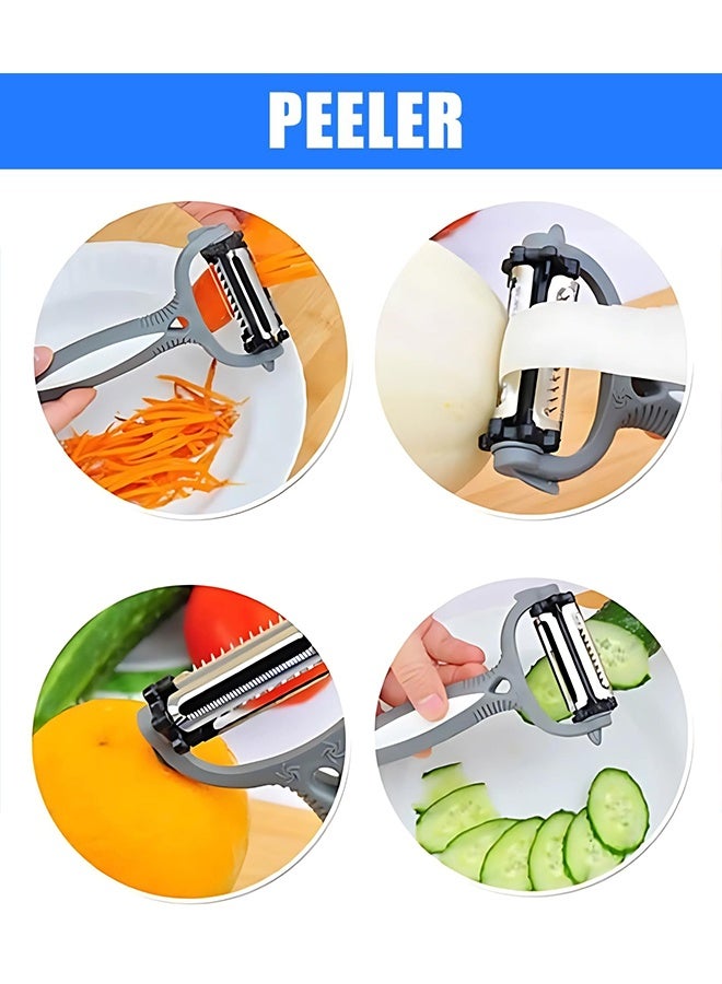 2 Pcs 3 in 1 Stainless Steel Vegetable Peeler Double Sided Blade Julienne Cutter and Fruit Slicer Multifunctions Potato Peeler for Home Kitchen Restaurant Picnic Family Cooking Prep,Black and Grey - Image 3