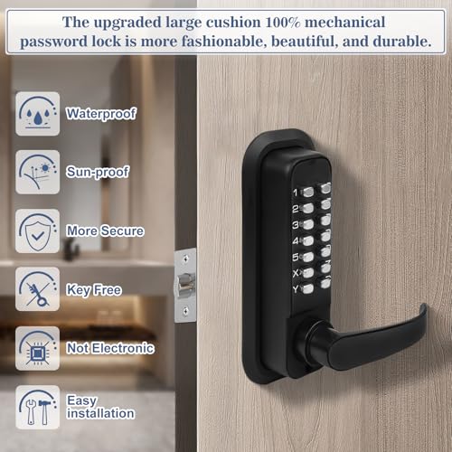 Souyou New Upgrade Double Sided Keyless Door Lock with HandleStainless Steel Waterproof Double Sided Keyless Door Lock Blackwith Large Cushion - Image 3