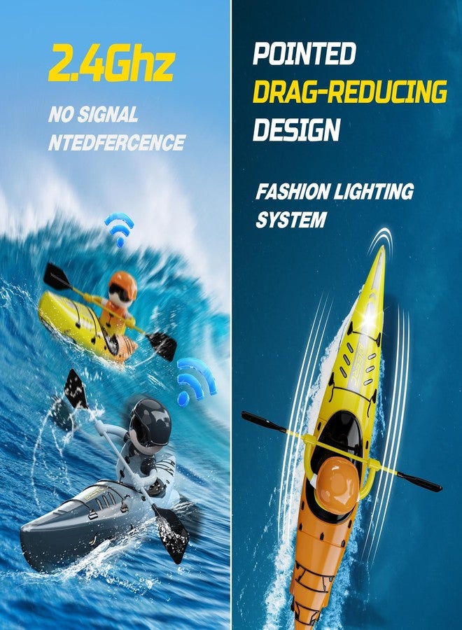 ديرك قارب كاياك للأطفال من DEERC، يعمل بجهاز تحكم عن بعد بتردد 2.4 جيجاهرتز، على شكل قارب قرش مزود بإضاءة LED، مناسب للمسابح والبحيرات وأحواض الاستحمام، لا ينقلب أبدًا، هدية مثالية للأولاد والبنات في فصل الصيف. - Image 2
