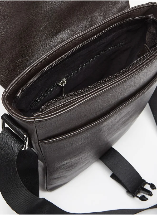 ال بي ال من شو اكسبرس Solid Crossbody Bag with Adjustable Strap and Buckle Closure