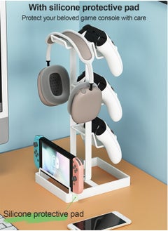FlashHawk 3-Tier Controllers Holder, Headset Holder, Desk Mounts, Display Stand, for PS4/PS5/Switch Pro/Xbox Controllers/Headsets/Consoles/Mobile Phones Tablet, White  - Image 3