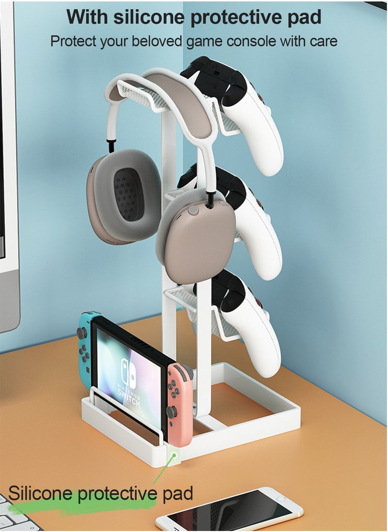 FlashHawk - 3-Tier Controllers Holder, Headset Holder, Desk Mounts, Display Stand, for PS4/PS5/Switch Pro/Xbox Controllers/Headsets/Consoles/Mobile Phones Tablet, White - Image 1