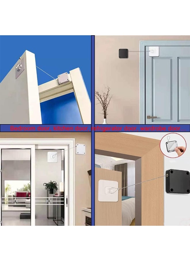 Punch-Free Automatic Sensor Door Closer, 3 Pack Multifunctional, Residential Commercial Auto With Steel Drawstring (Black & White)  - Image 3