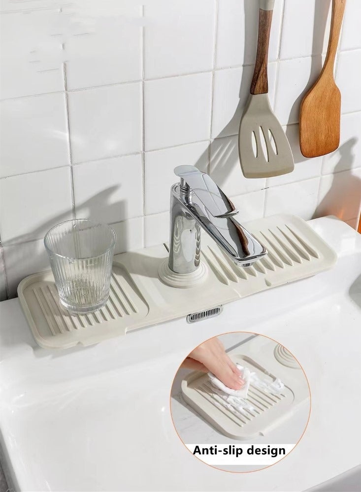 Kutis 1-Piece Kitchen Drain Pad Sink Drain Mat Bathroom Soap Holder Silicone Off-White 45x14 Centimeter - Image 1