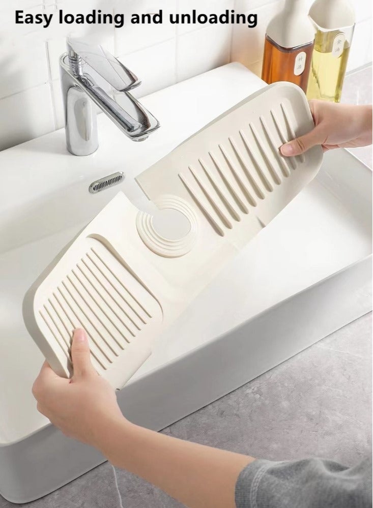 Kutis 1-Piece Kitchen Drain Pad Sink Drain Mat Bathroom Soap Holder Silicone Off-White 45x14 Centimeter - Image 2