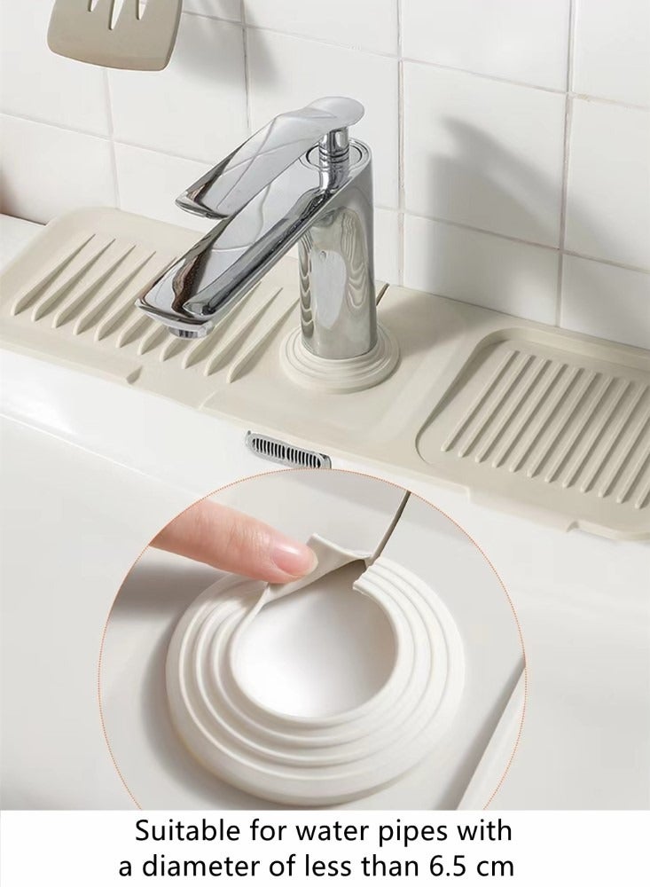 Kutis 1-Piece Kitchen Drain Pad Sink Drain Mat Bathroom Soap Holder Silicone Off-White 45x14 Centimeter - Image 4