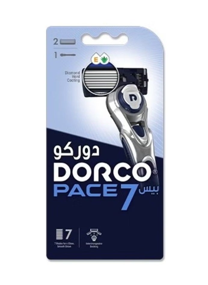 DORCO Set of Pace7 System Razor +2 Catridges Blue 