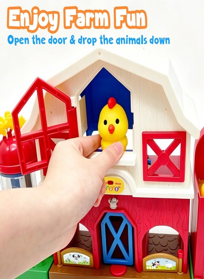 Kimicare Farm Animal Barn Toys for Toddlers 1-3, Red Barn Play Farm Set with Animals Sounds Toy, Musical Interactive Preschool Montessori Learning Farm Toys for Kids, Christmas Birthday Gift for Boy Girl - Image 4