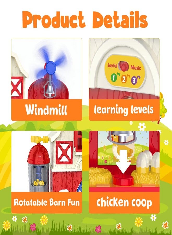 Kimicare Farm Animal Barn Toys for Toddlers 1-3, Red Barn Play Farm Set with Animals Sounds Toy, Musical Interactive Preschool Montessori Learning Farm Toys for Kids, Christmas Birthday Gift for Boy Girl - Image 2