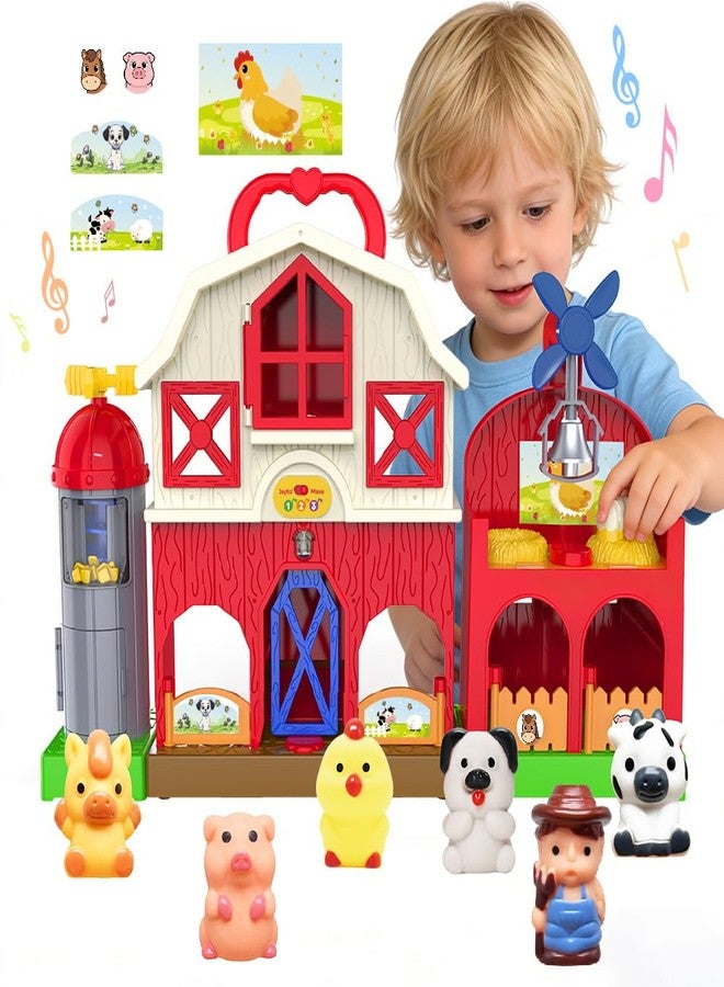 Kimicare Farm Animal Barn Toys for Toddlers 1-3, Red Barn Play Farm Set with Animals Sounds Toy, Musical Interactive Preschool Montessori Learning Farm Toys for Kids, Christmas Birthday Gift for Boy Girl - Image 1