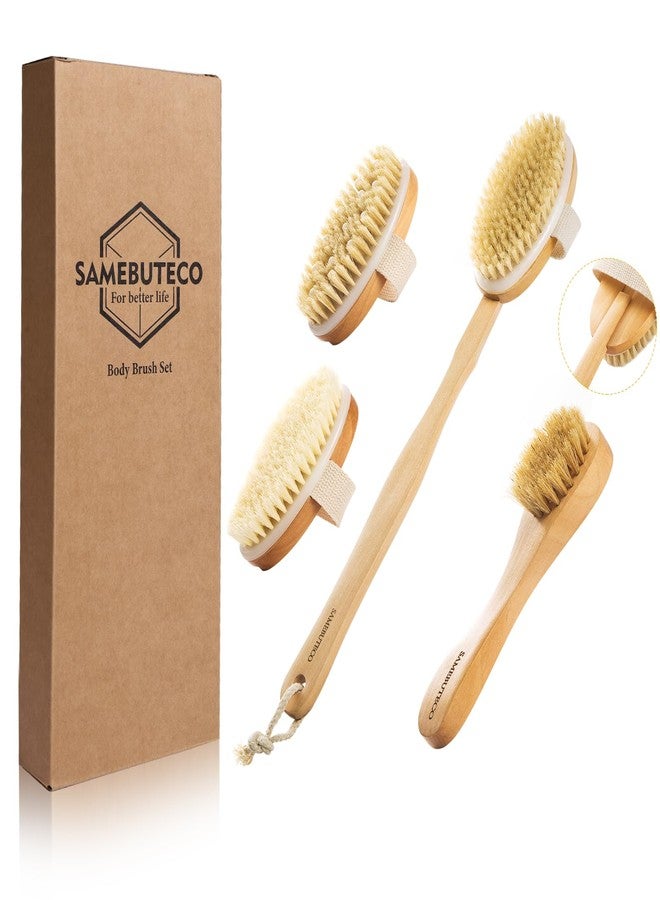SAMEBUTECO 5 Packs Dry Brushing Set Natural Body Brush Wood Long Handle with 3 Detachable Heads, 1 Face Brush,Natural Boar Bristle Exfoliator for Lymphatic Drainage and Cellulite,Back Scrubber - Image 1