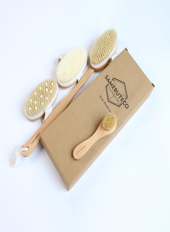 SAMEBUTECO 5 Packs Dry Brushing Set Natural Body Brush Wood Long Handle with 3 Detachable Heads, 1 Face Brush,Natural Boar Bristle Exfoliator for Lymphatic Drainage and Cellulite,Back Scrubber - Image 5