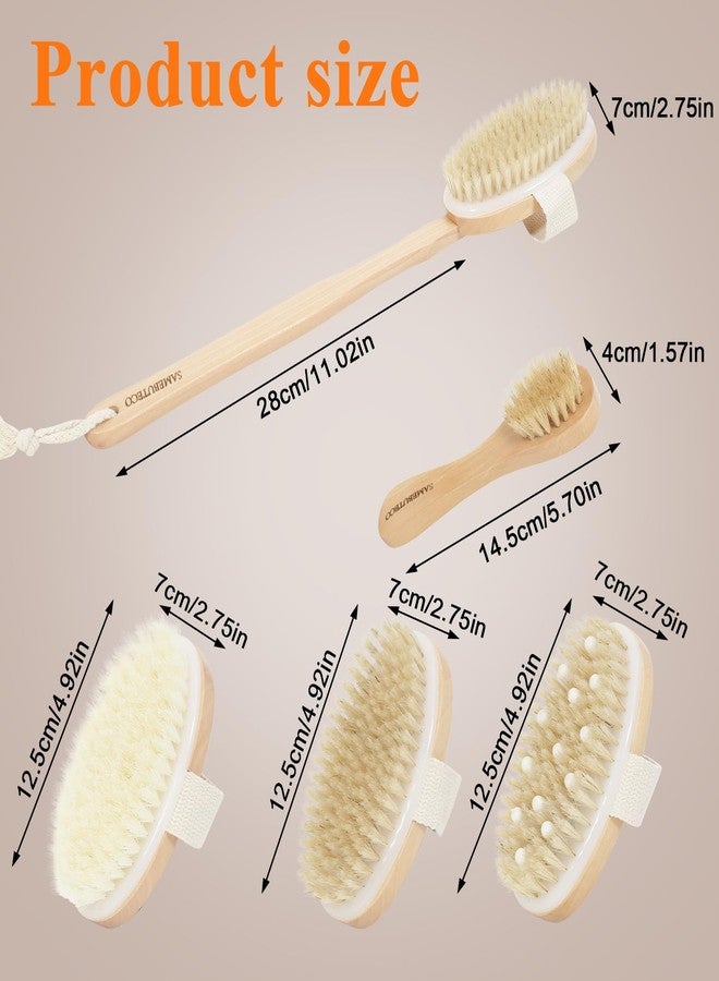 SAMEBUTECO 5 Packs Dry Brushing Set Natural Body Brush Wood Long Handle with 3 Detachable Heads, 1 Face Brush,Natural Boar Bristle Exfoliator for Lymphatic Drainage and Cellulite,Back Scrubber - Image 3