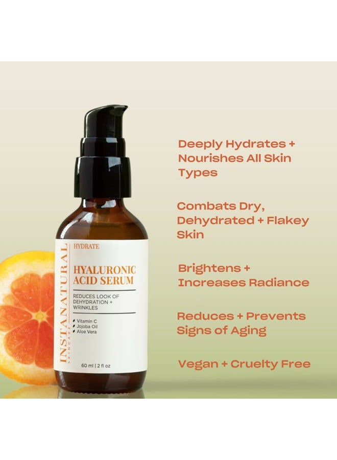 Instanatural Hyaluronic Acid Serum - With Vitamin C, Organic & 100% Pure Ingredients for Dry Skin, Wrinkle, Fine Line, Eye Bag Defense - Advanced Anti Aging Moisturizer for Men & Women - 2 oz - Image 2