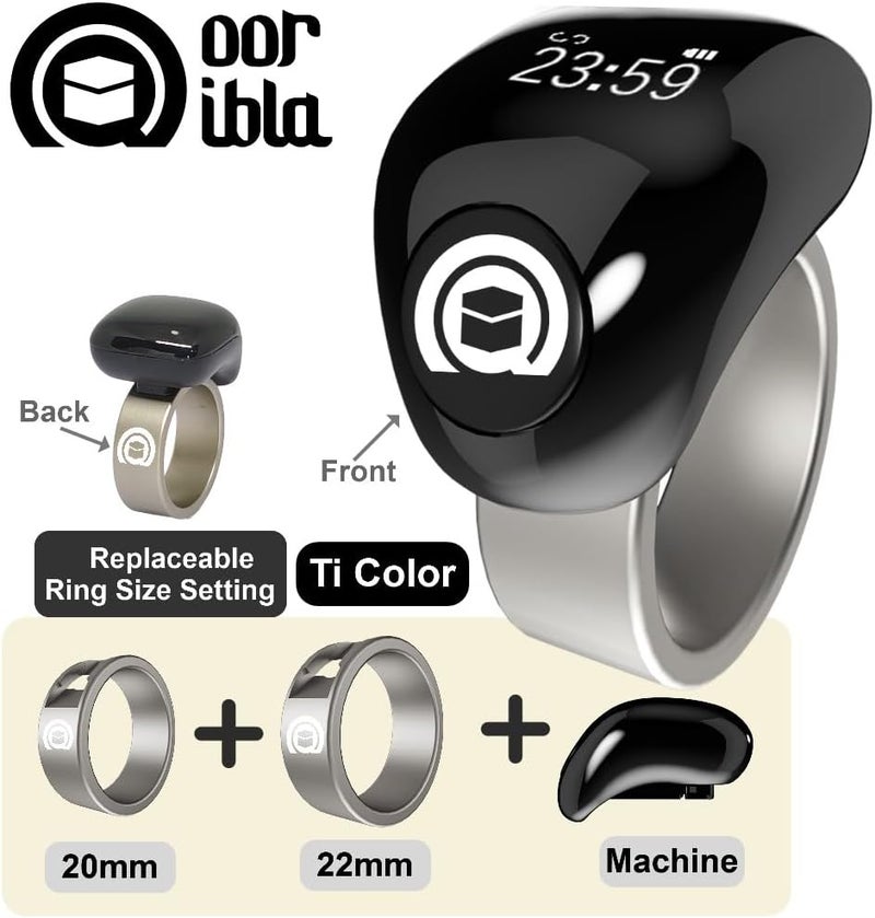 TBSoon Noor Qibla Fashion Tasbih Smart Ring, Tasbeeh Counters, Prayer Direction Indicator Guide,5 Azan Alarm Clock,Forgiveness,Electronic Rosary,Eid al-Fitr Eid al-Adha Ramadan men women Gift TiColor 20-22mm - Image 2