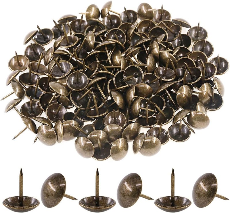 Keadic 200Pcs [ 3/4" in Diameter ] Antique Upholstery Tacks Furniture Nails Pins Assortment Kit for Upholstered Furniture Cork Board or DIY Projects - Bronze - Image 1