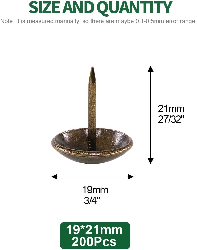 Keadic 200Pcs [ 3/4" in Diameter ] Antique Upholstery Tacks Furniture Nails Pins Assortment Kit for Upholstered Furniture Cork Board or DIY Projects - Bronze - Image 2