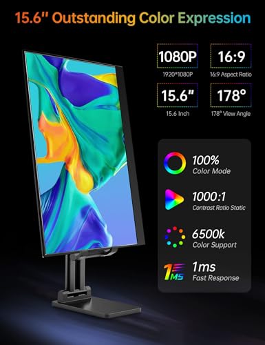 VILVA Portable-Monitor-for-Laptop - 15.6'' 1080P FHD IPS Display USB-C HDMI Portable Monitor for Laptop with Cover and Speakers External Monitor for Laptop/PC/Mac/Phone/Xbox Switch/PS4/ - Image 2