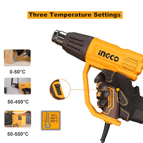 INGCO Heat Gun, 2000W Heavy Duty Hot Air Gun Heat Gun with Overload Protection for Crafts, Shrinking PVC, Stripping Paint (4 Nozzles) - Image 3