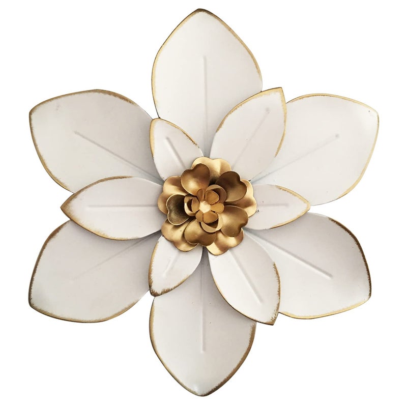 Picfarce Metal Flower Wall Art Decor, 10â€œ Rustic Modern Floral Sculpture, Distressed Iron Wall Hanging Home Decoration Accent Artworks for Indoor Kitchen Bedroom Living Room Office Outdoor Garden Patio - Image 1
