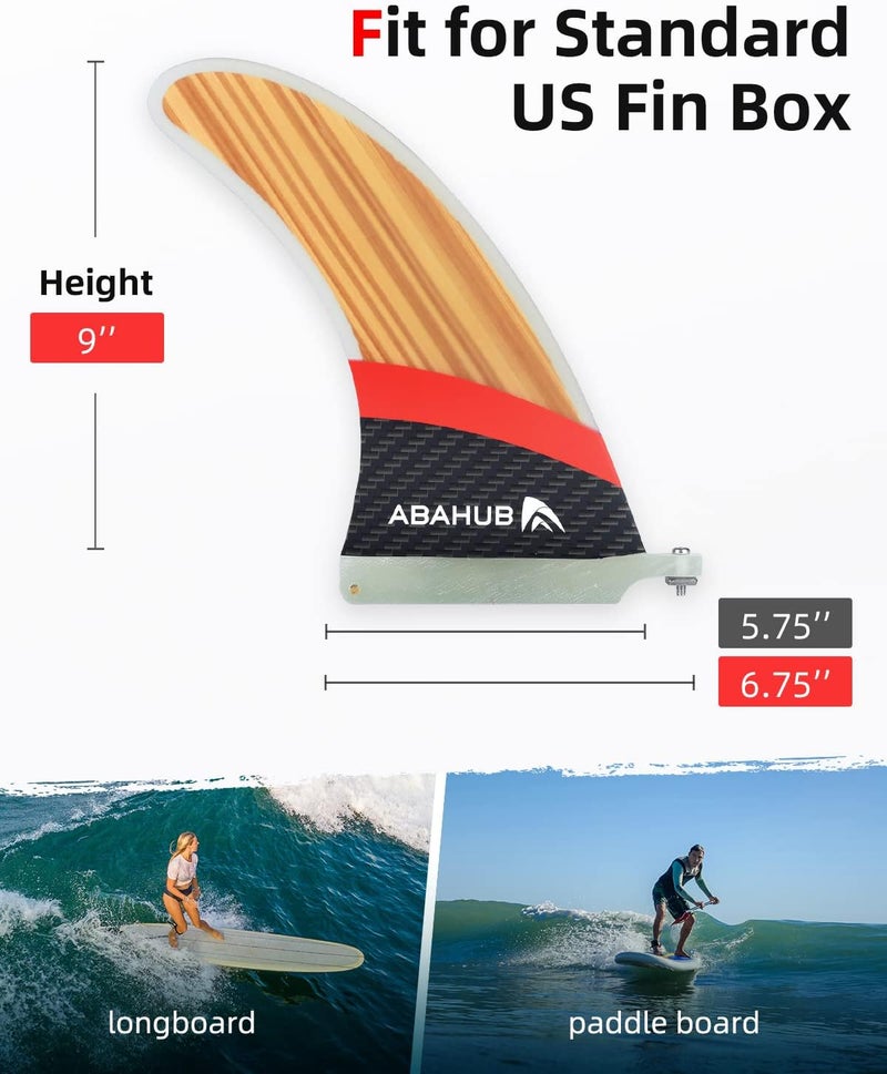 Abahub 9'' SUP Single Center Fin with 1 Fin Screw, Fiberglass Reinforeced 9 inch SUP Replacement Fins for Surfboard, Stand-up Paddle Board, Longboard, Black/Blue/White - Image 2