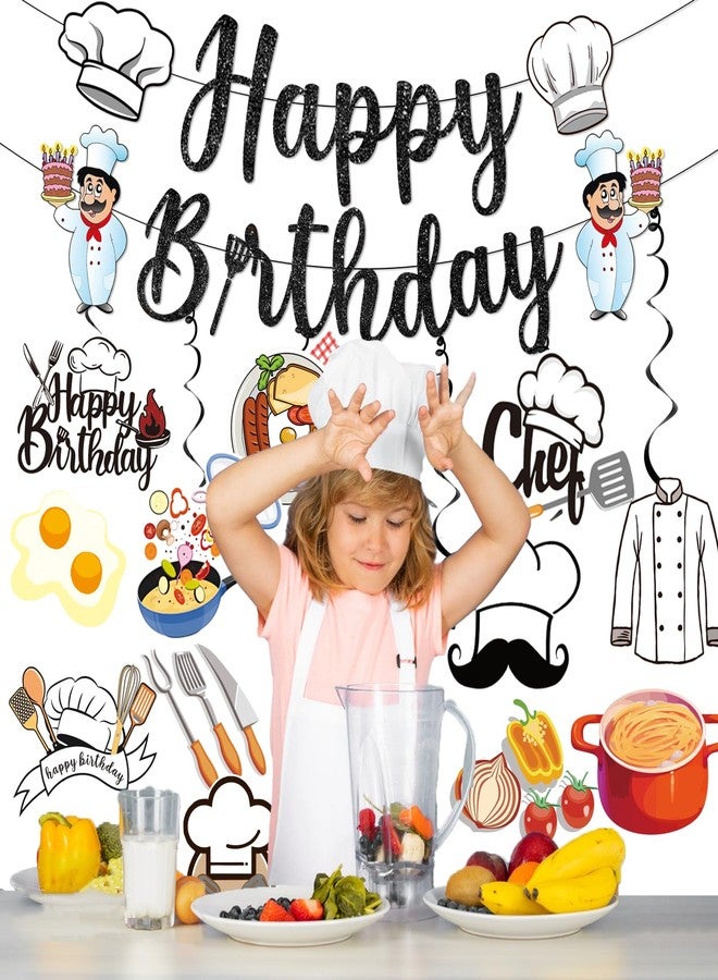 MZ.ogm Chef Birthday Banner Black Glitter with Hanging Swirls Stickers, Chef Birthday Party Decorations, Masterchef Cook Party Decorations for Cooker - Image 4