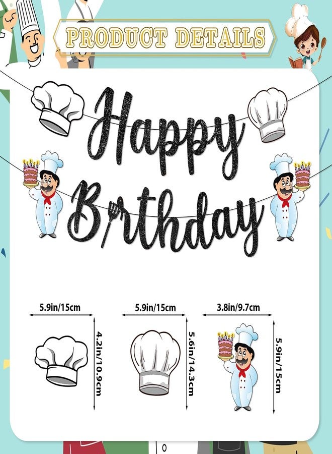 MZ.ogm Chef Birthday Banner Black Glitter with Hanging Swirls Stickers, Chef Birthday Party Decorations, Masterchef Cook Party Decorations for Cooker - Image 2
