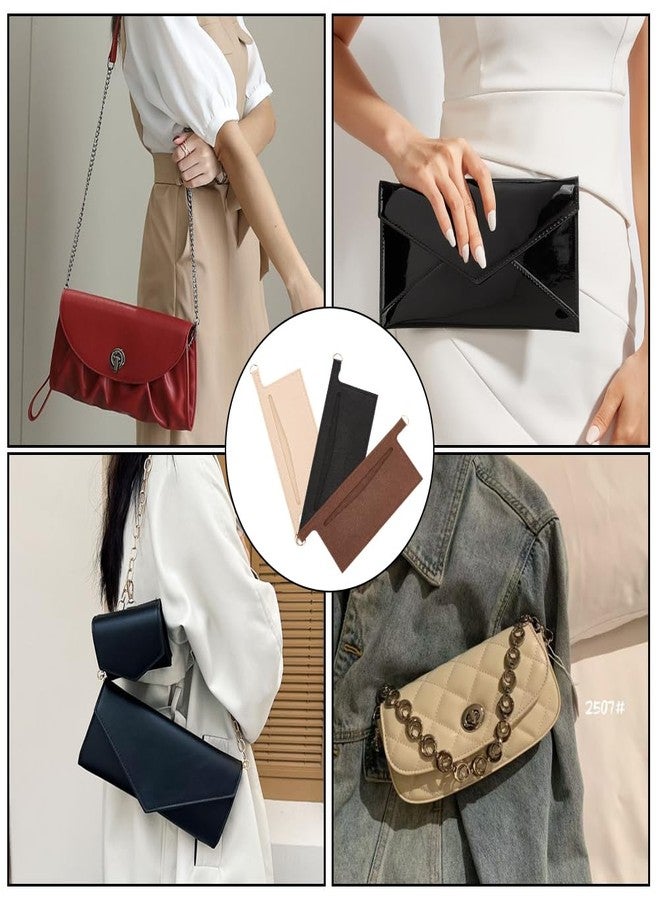 CREATCABIN 3Pcs 3 Colors Wallet Organizer Insert Mini Handbag Liner Felt Soft Clutch Bag Divider Pocket Inside Convert Conversion Kit with D Rings for Crossbody Sarah Purse Accessories 9.3 x 3.1 Inch - Image 4