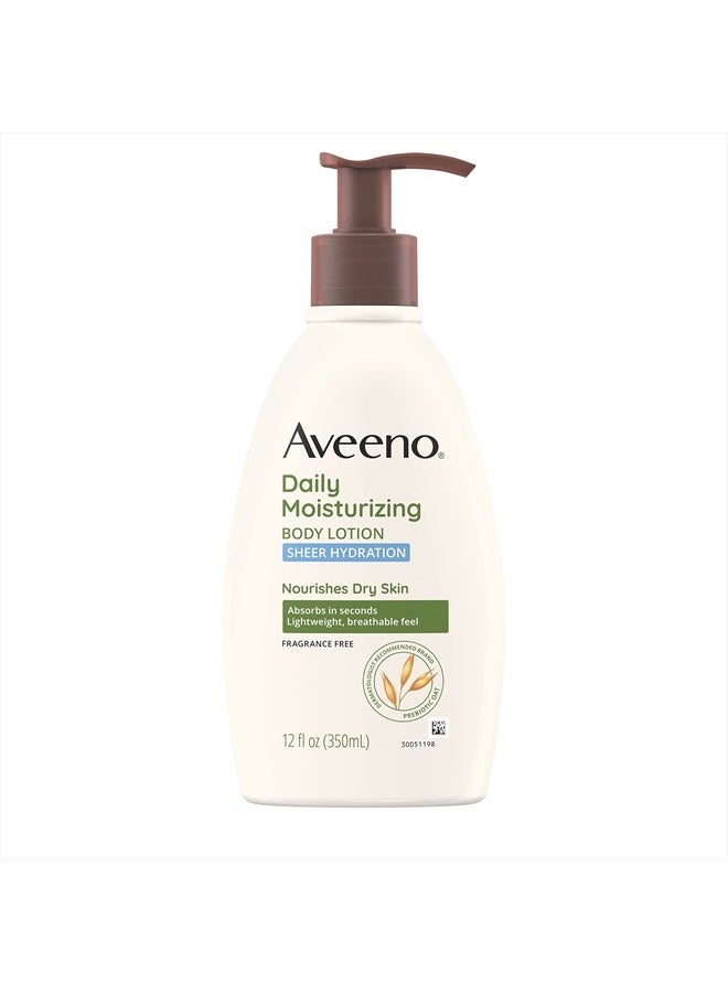 Aveeno Sheer Hydration Daily Moisturizing Fragrance-Free Lotion with Nourishing Prebiotic Oat, Fast-Absorbing Body Moisturizer for Dry Skin with Lightweight, Breathable Feel, 12 fl. oz - Image 3