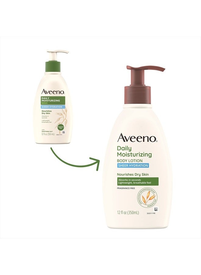 Aveeno Sheer Hydration Daily Moisturizing Fragrance-Free Lotion with Nourishing Prebiotic Oat, Fast-Absorbing Body Moisturizer for Dry Skin with Lightweight, Breathable Feel, 12 fl. oz - Image 2