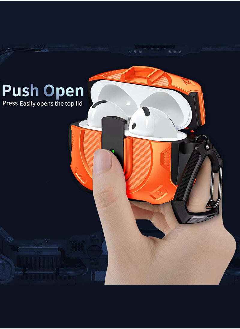 Airpods 4 Case Hard Shell Protective Armor LED Visible Wireless Charging Case Cover with Lock - Orange