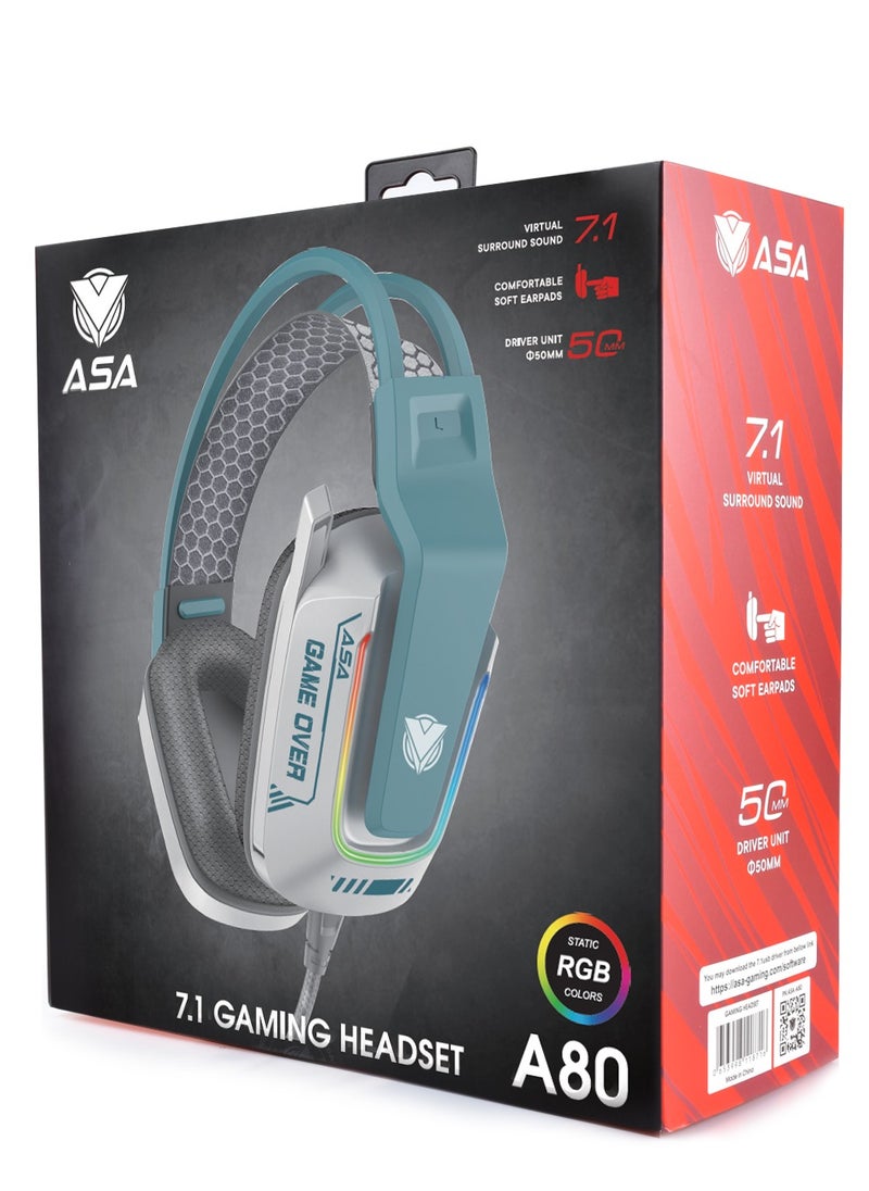 ASA - RGB Gaming Headset With Microphone, 7.1 Virtual Surround Sound, For PS5/PS4, Xbox One, Xbox Series S/X & Nintendo Switch - Image 1