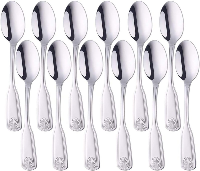 QOBIMOON 12-Piece 18/0 Stainless Steel Teaspoon, Shell Pattern Teaspoon Commercial Quality 6.5 Inches-Silver - Image 1