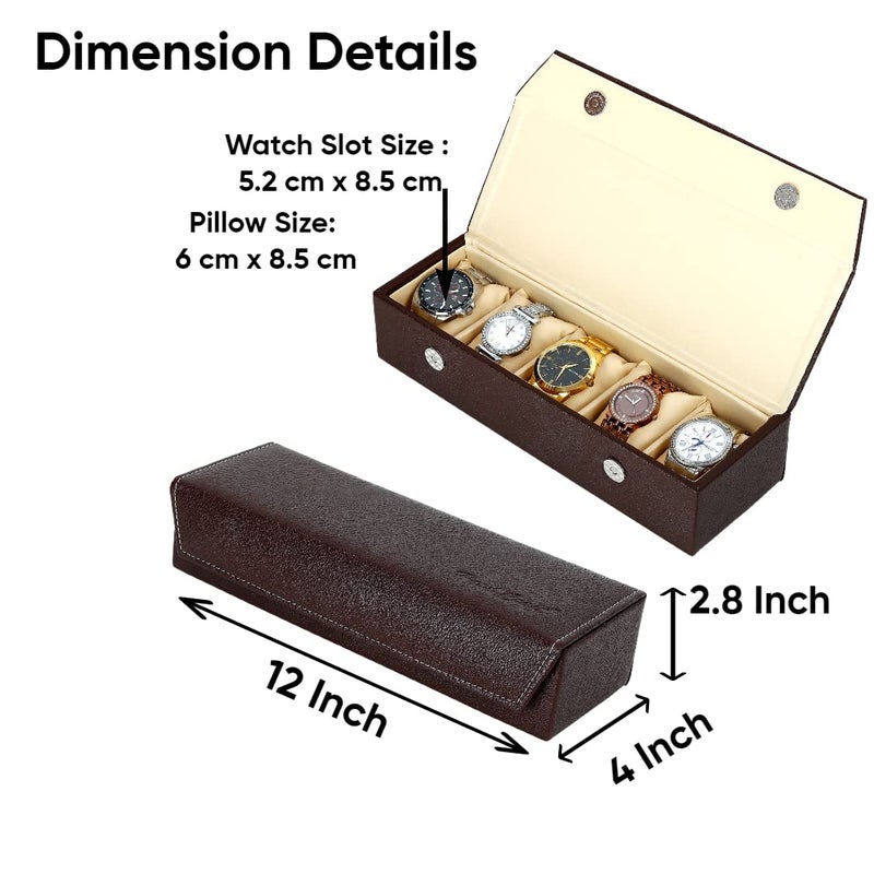 Hard Craft Watch Organizer Holder Jewelry Accessories Display Storage Case Watch Organiser Collection Box 5 Slots In PU Leather For Men Women Rust Color - Image 5