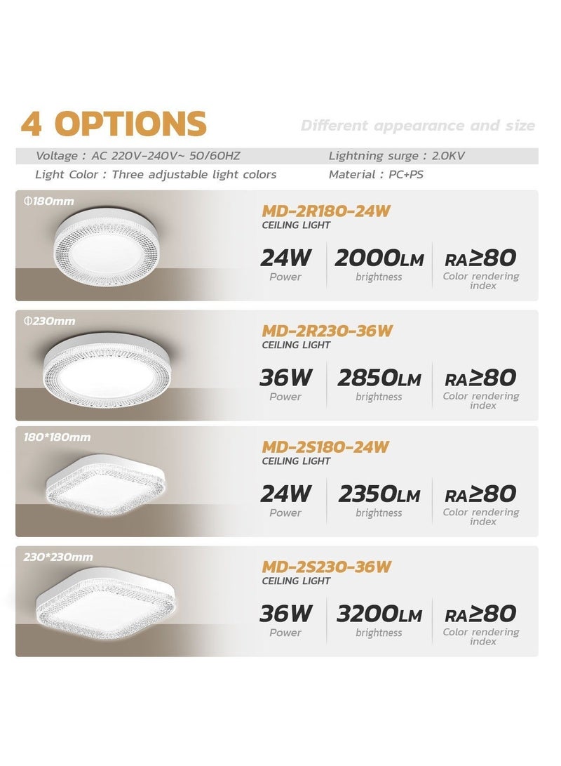 MODI Bright 24W ，18cm LED Ceiling Light with E27 Adapter (Easy Screw-in), 18cm 3-Color Changing Round Lamp, Flicker-Free Replacement for Old Bulbs in Kitchen, Bathroom & Hallway - Image 5