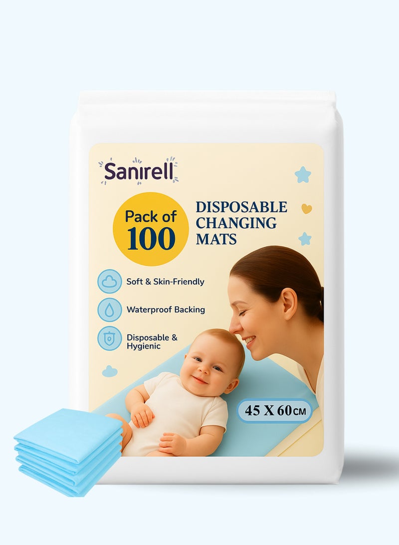 Sanirell 100-Pack Ultra-Absorbent  Disposable Changing Mat Baby 45x60 Cm, Ultra Soft & Leak-Proof Baby Changing Mat for Baby & Toddlers, Waterproof Travel Changing Sheets for Home & Outdoor Use - Blue - Image 1