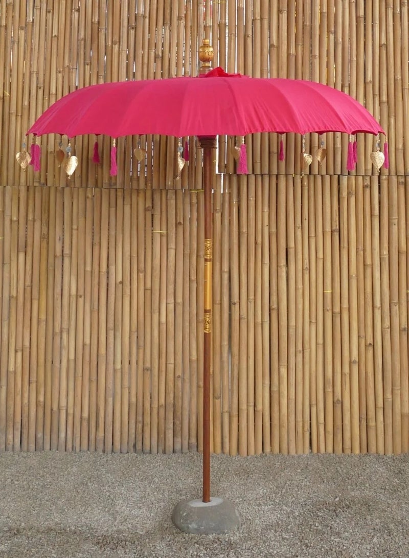 Bali Umbrella Rose Red With Metal Coins And Golden Hearts